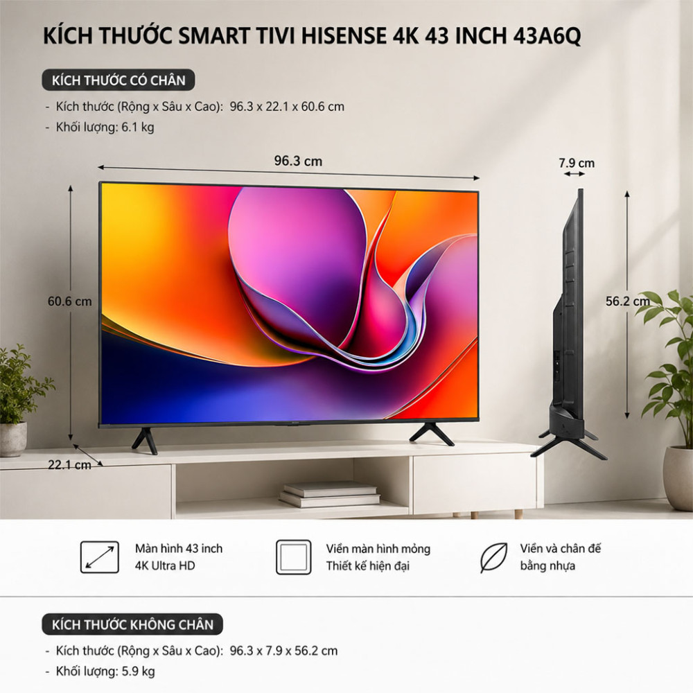 Smart Tivi Hisense 4K 43 inch 43A6Q - Hàng chính hãng