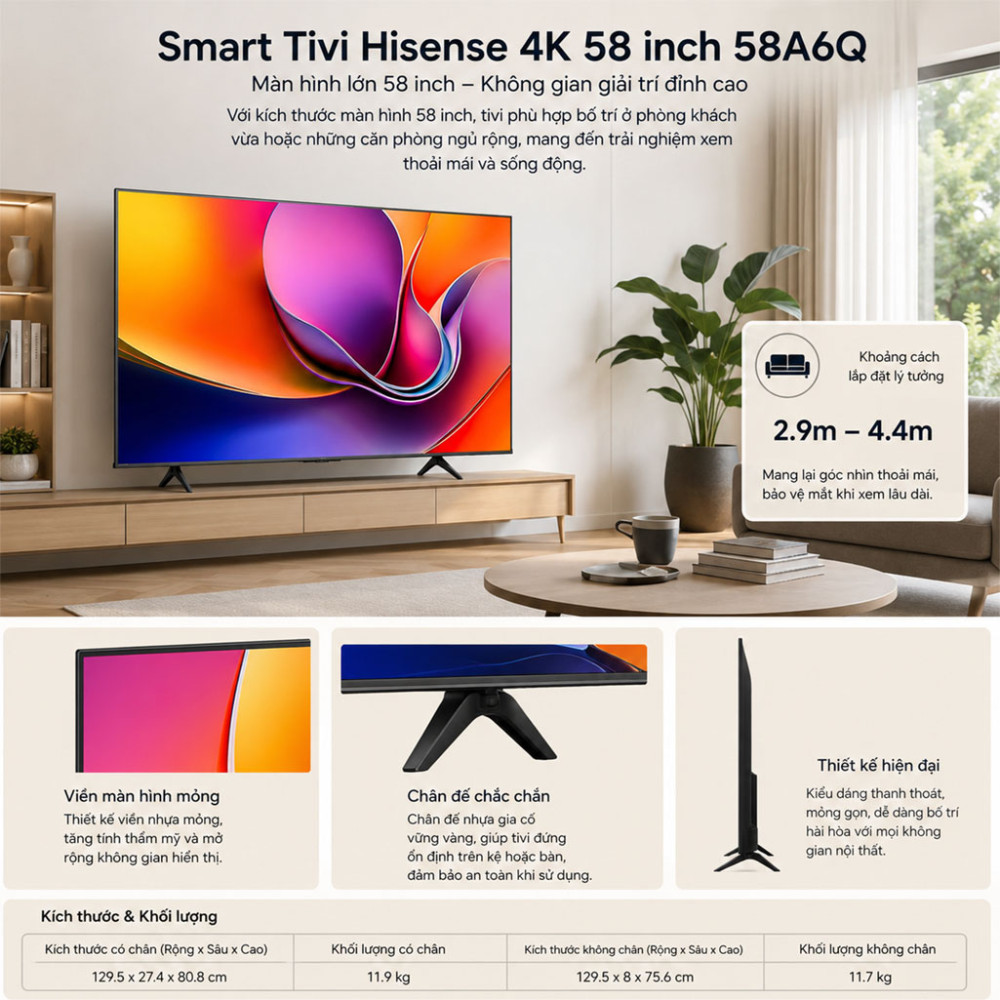 Smart Tivi Hisense 4K 58 inch 58A6Q - Hàng chính hãng