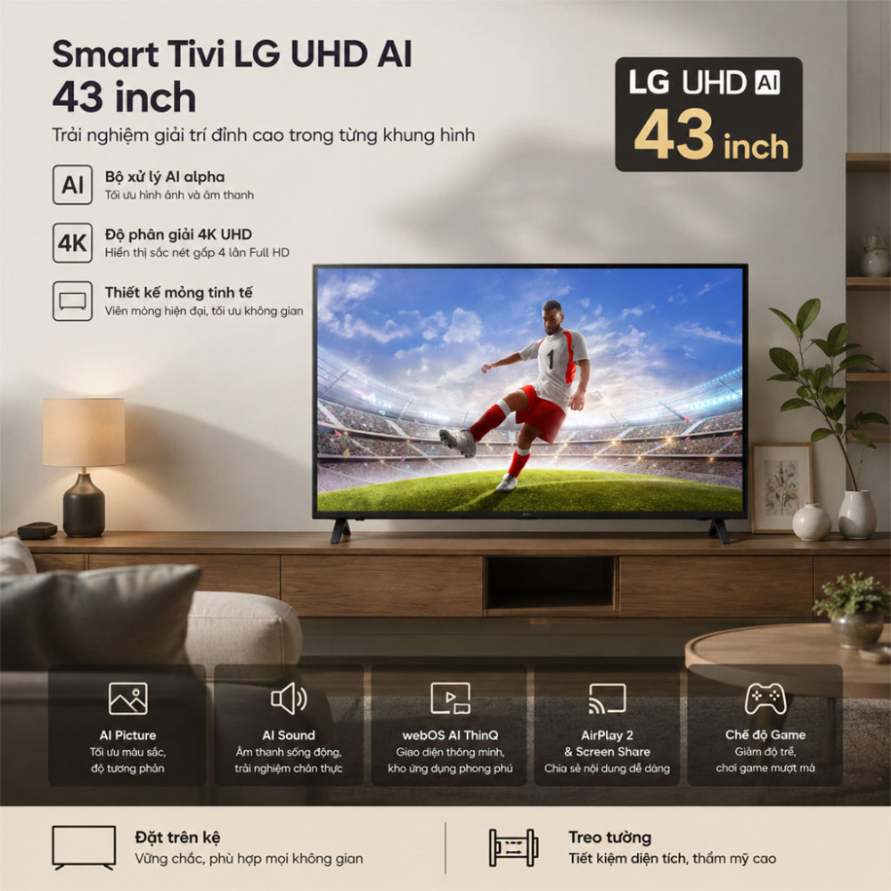 Smart Tivi LG UHD AI 4K 43 inch 43UA8055PSA - Hàng chính hãng