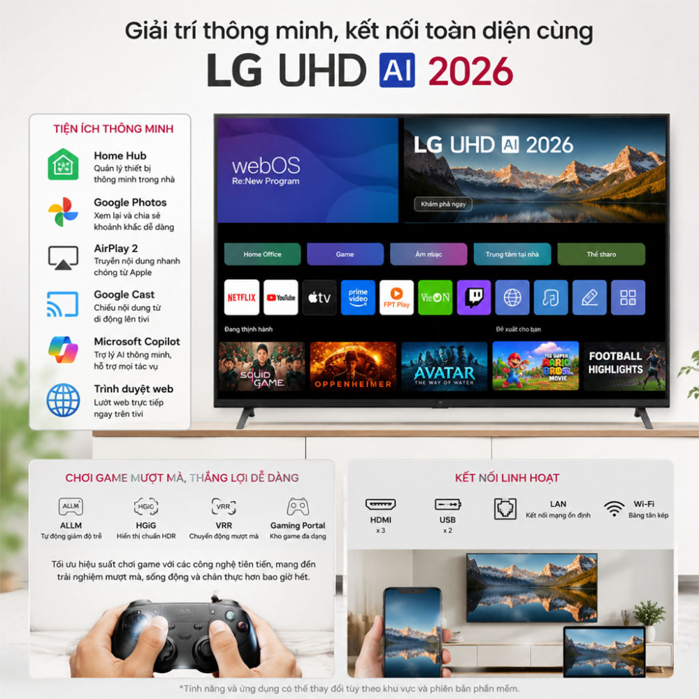 Smart Tivi LG UHD AI 4K 43 inch 43UA8055PSA - Hàng chính hãng