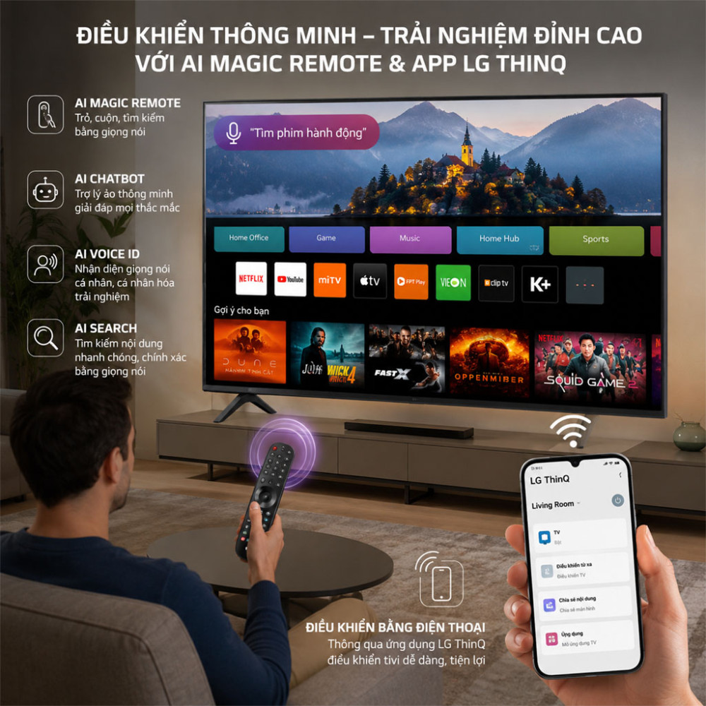 Smart Tivi LG UHD AI 4K 50 inch 50UA8055PSA - Hàng chính hãng