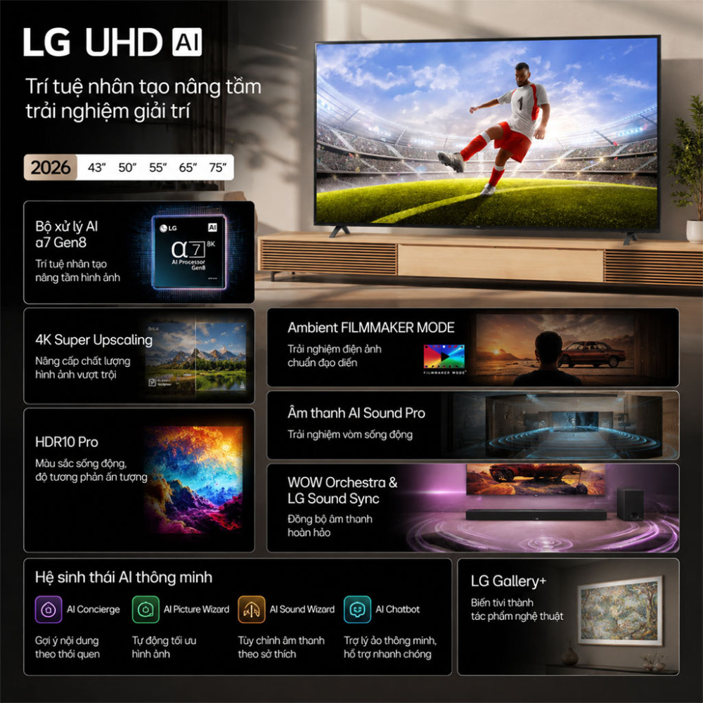 Smart Tivi LG UHD AI 4K 50 inch 50UA8055PSA - Hàng chính hãng