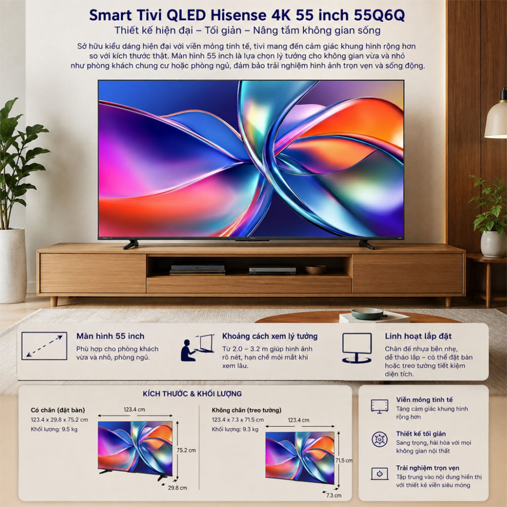 Smart Tivi QLED Hisense 4K 55 inch 55Q6Q - Hàng chính hãng
