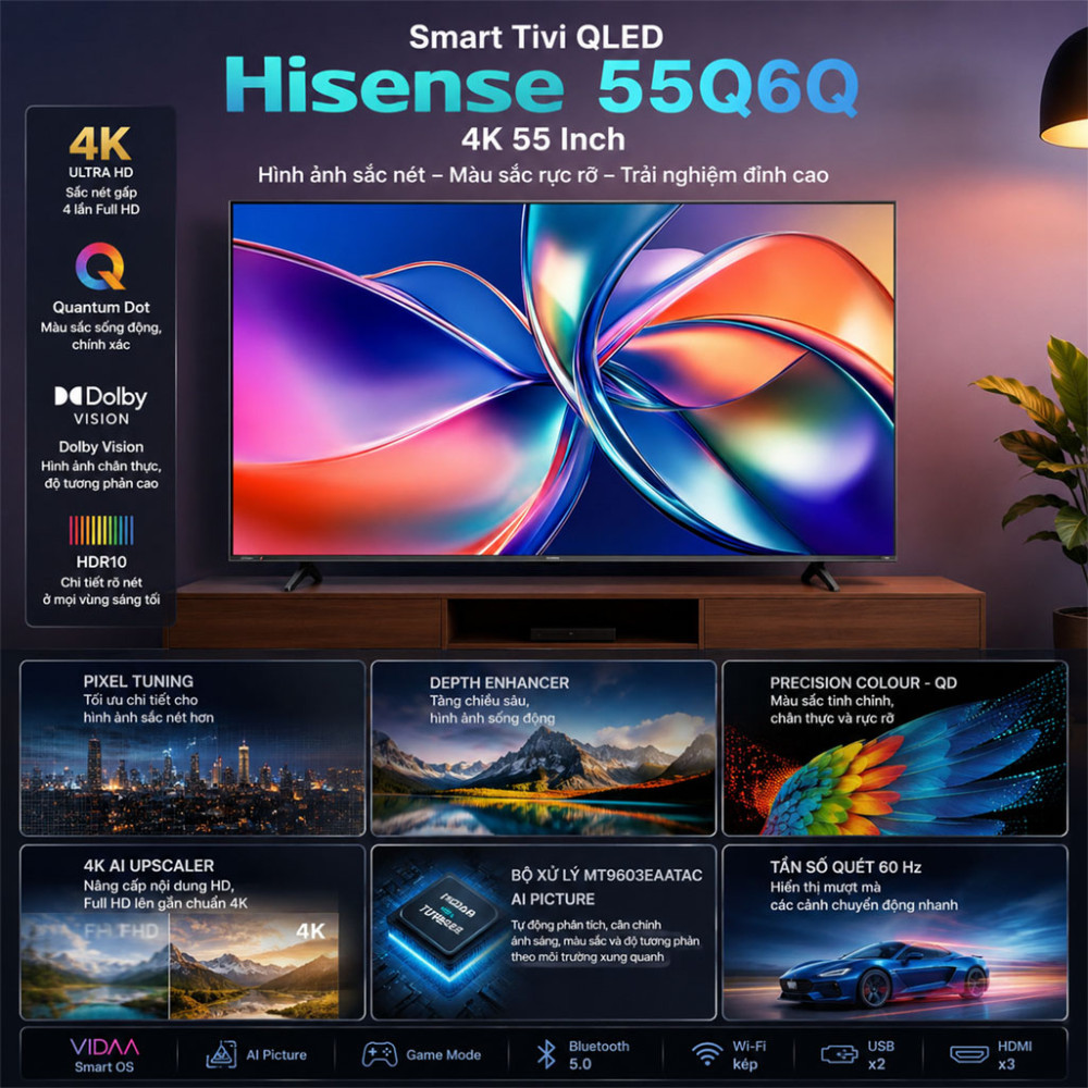 Smart Tivi QLED Hisense 4K 55 inch 55Q6Q - Hàng chính hãng