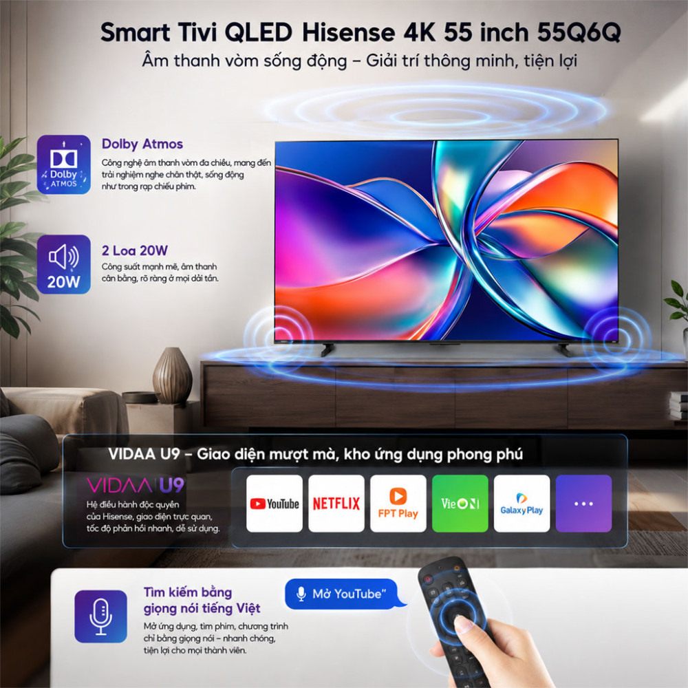 Smart Tivi QLED Hisense 4K 55 inch 55Q6Q - Hàng chính hãng