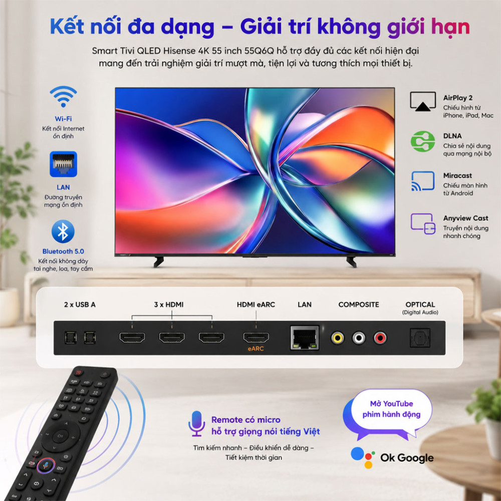 Smart Tivi QLED Hisense 4K 55 inch 55Q6Q - Hàng chính hãng