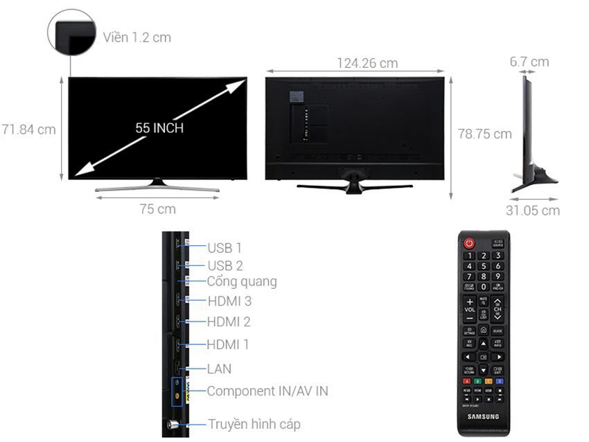 Smart Tivi Samsung UA55MU6103 - Hàng chính hãng