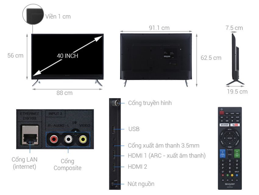Smart Tivi Sharp LC-40SA5500X - Hàng chính hãng