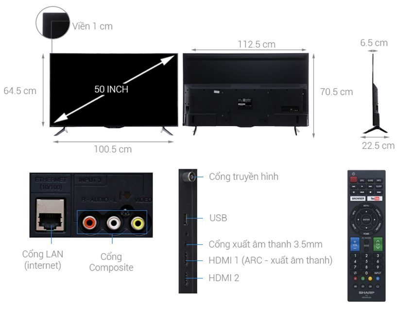 Smart Tivi Sharp LC-50SA5500X - Hàng chính hãng
