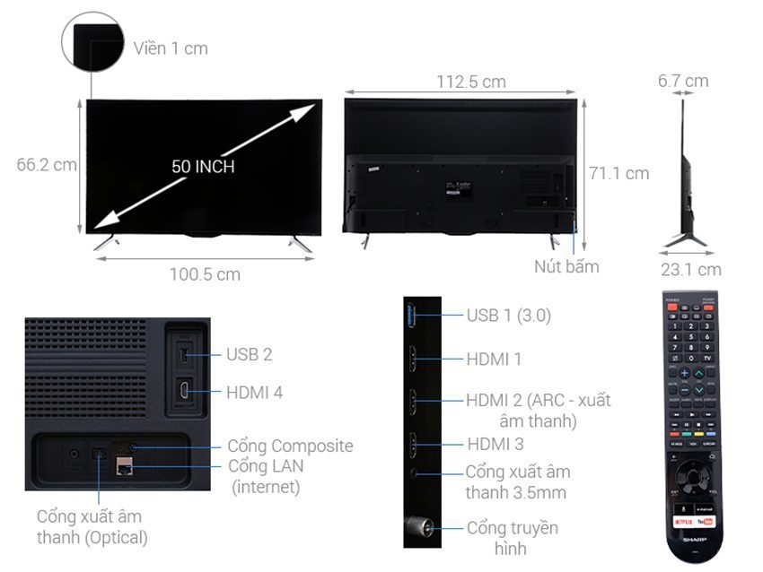Smart Tivi Sharp LC-50UA6800X - Hàng chính hãng