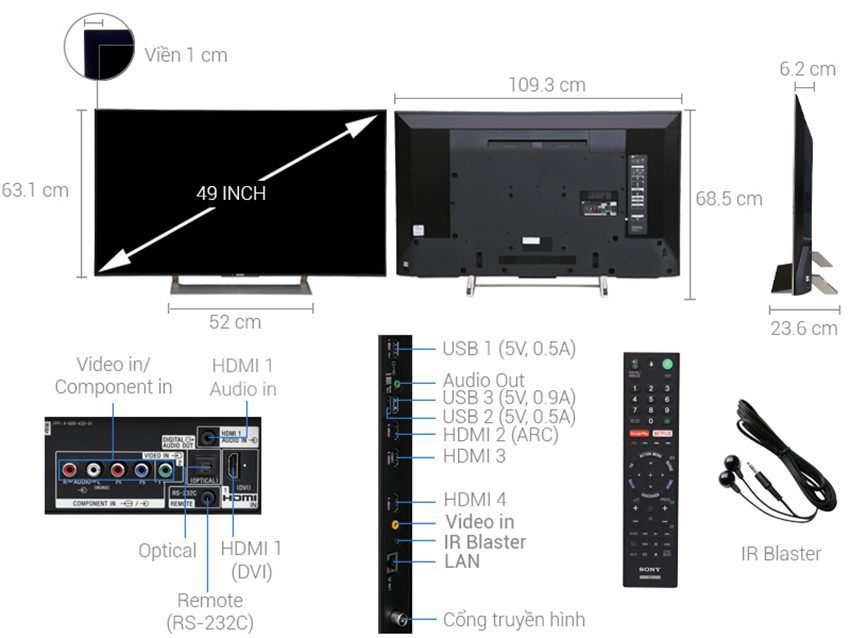 Smart Tivi Sony KD-49X9000E - Hàng chính hãng