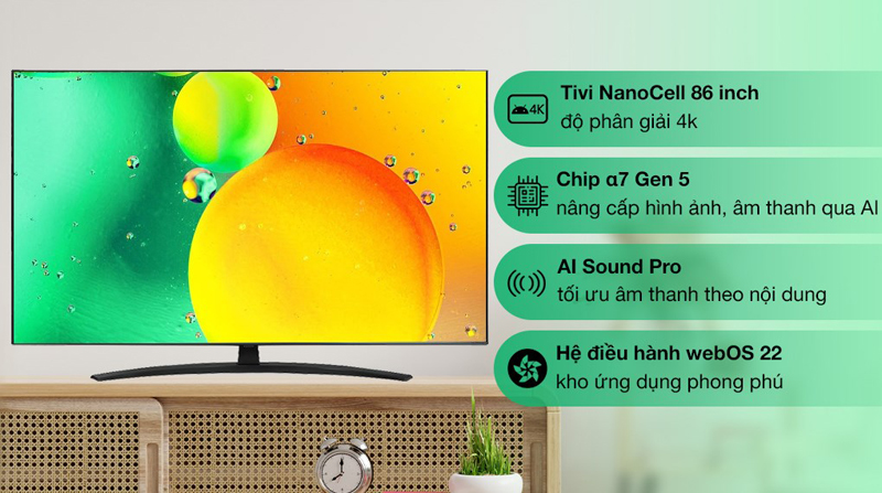 Smart Tivi LG NanoCell 4K 86 inch 86NANO76SQA - Hàng chính hãng