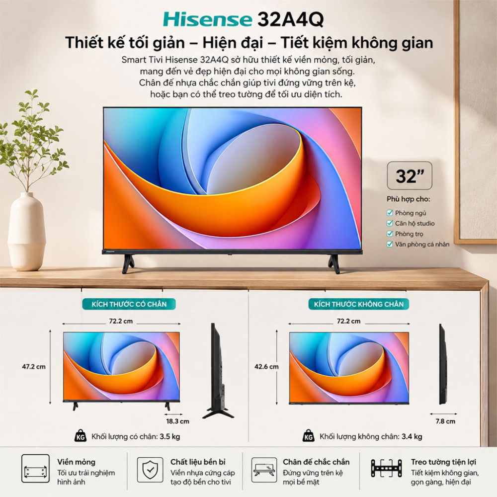 Smart tivi Hisense 32 inch 32A4Q - Hàng chính hãng