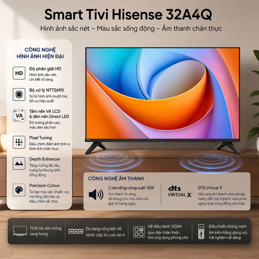 Smart tivi Hisense 32 inch 32A4Q - Hàng chính hãng