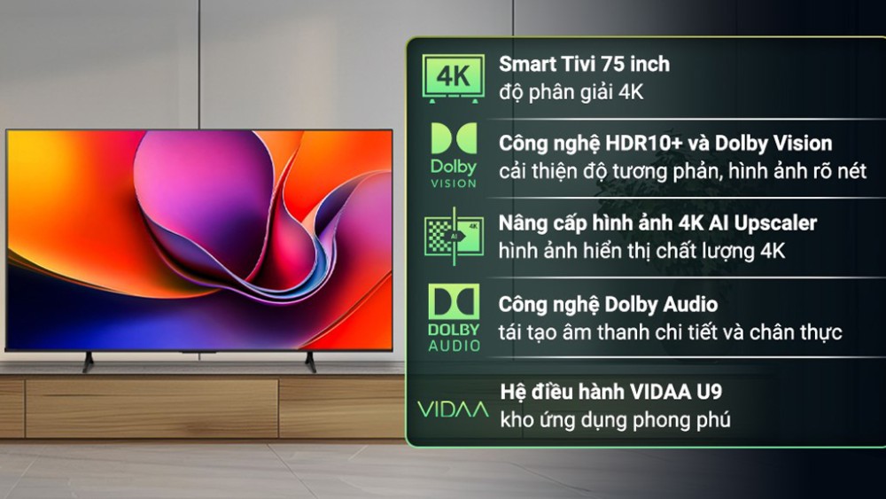 Smart tivi Hisense 4K 75 inch 75A6Q - Hàng chính hãng