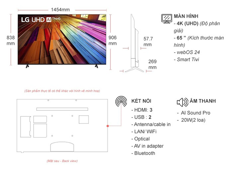 Smart Tivi LG 4K 65 inch 65UT8050PSB - Hàng chính hãng