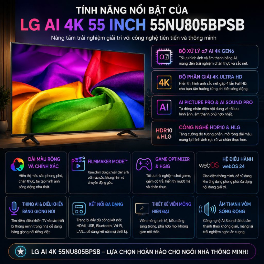 Smart tivi LG AI 4K 55 inch 55NU805BPSB - Hàng chính hãng