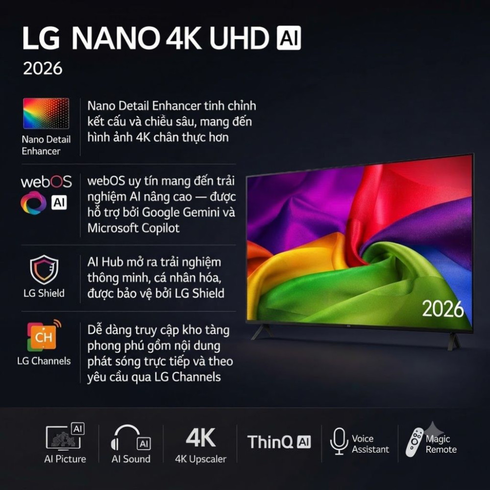 Smart tivi LG AI 4K 65 inch 65NU805BPSB - Hàng chính hãng