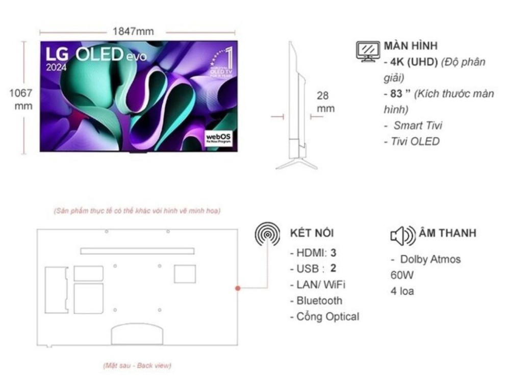 Smart tivi OLED LG 4K 83 inch OLED83M4PSA - Hàng chính hãng