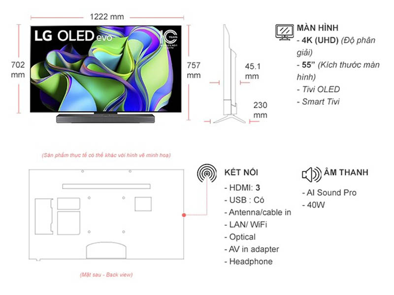 Smart Tivi Oled LG 4K 55 inch 55C3PSA - Hàng chính hãng