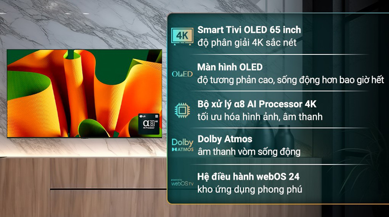 Smart tivi Oled LG 4K 65 inch 65B4PSA - Hàng chính hãng