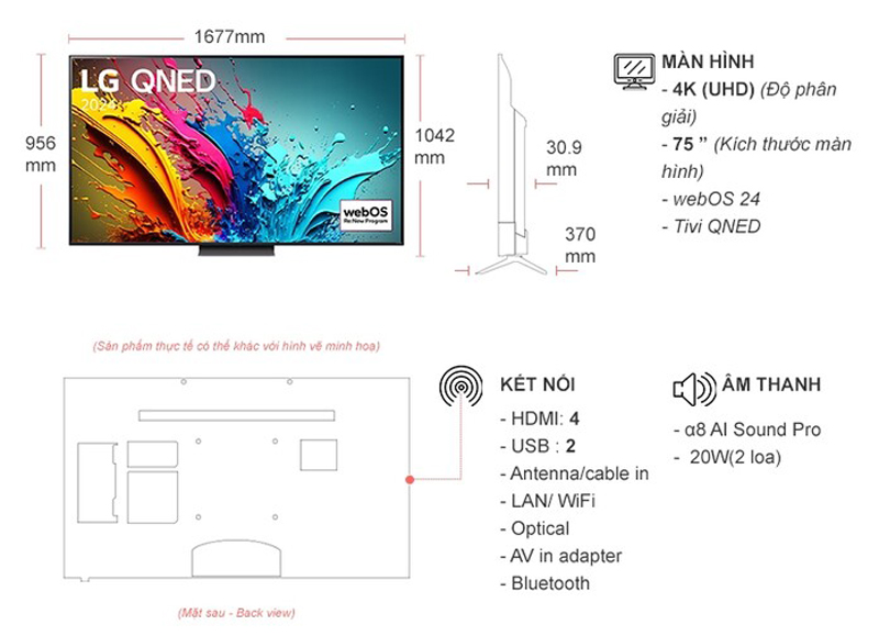 Smart Tivi QNED LG 4K 75 Inch 75QNED86TSA - Hàng chính hãng