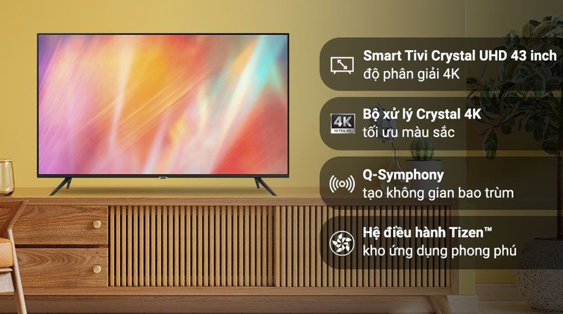 Smart tivi Samsung Crystal UHD 4K 43 inch UA43AU7002KXXV - Hàng chính hãng