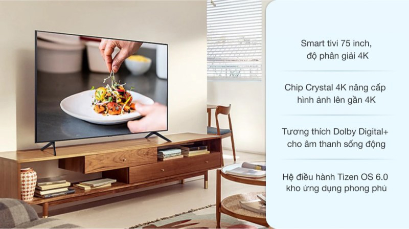Smart Tivi Samsung 4K 75 inch UA75AU7700 - Hàng chính hãng