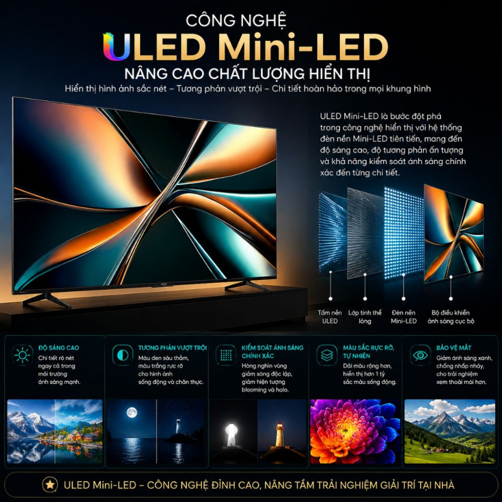 Smart tivi uled Hisense 4K 55 inch 55U6Q - Hàng chính hãng