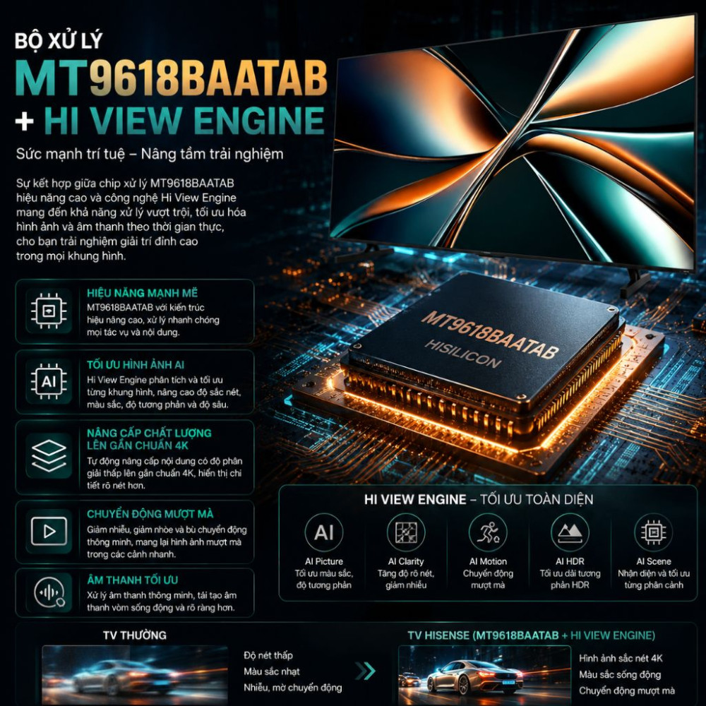 Smart tivi uled Hisense 4K 55 inch 55U6Q - Hàng chính hãng