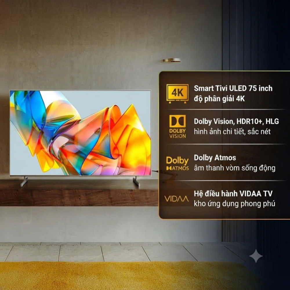 Smart tvi Uled Hisense 4K 75 inch 75U6K - Hàng chính hãng