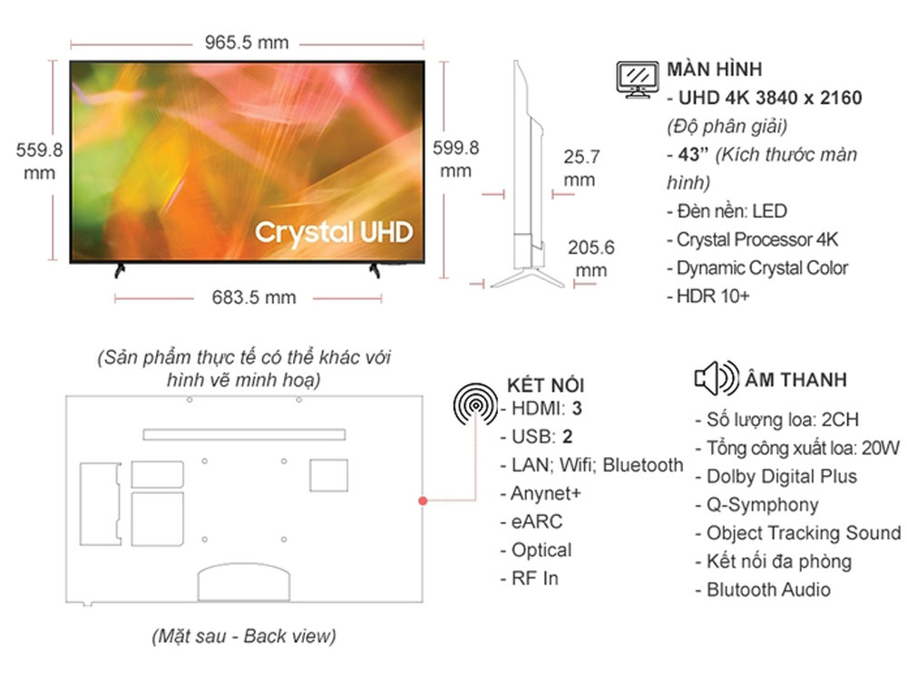 Smart Tivi Samsung 43 inch 4K UA43AU8000 - Hàng chính hãng