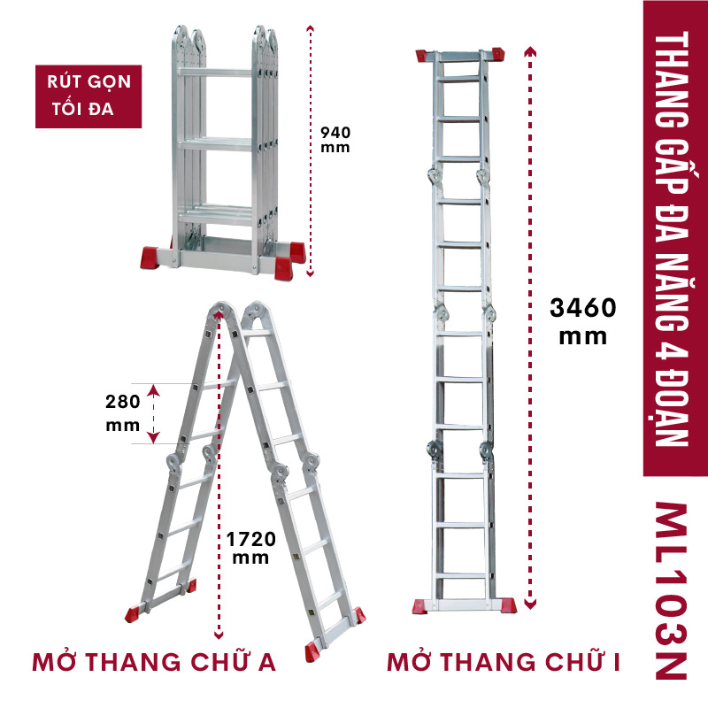 Thang nhôm gấp đa năng 4 đoạn Fujihome ML103 - Hàng chính hãng