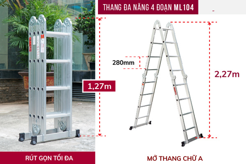 Thang nhôm gấp đa năng 4 đoạn Fujihome ML104 - Hàng chính hãng