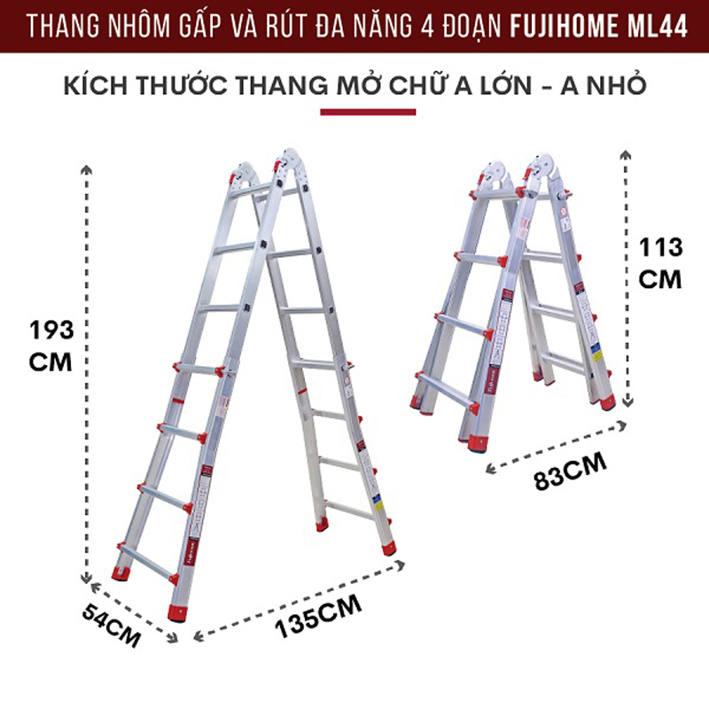 Thang nhôm gấp 4 đoạn Fujihome ML44 - Hàng chính hãng