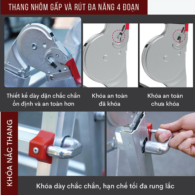 Thang nhôm gấp và rút đa năng 4 đoạn Fujihome ML45 - Hàng chính hãng