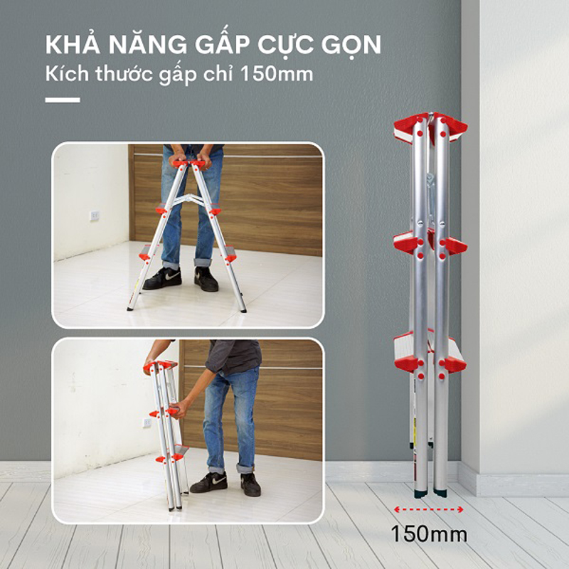 Thang nhôm gấp gọn chữ A Fujihome DL203 - Hàng chính hãng