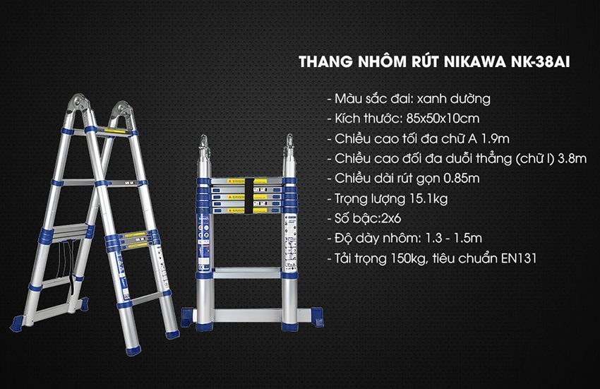 Thang nhôm rút đôi Nikawa NK-38AI - Hàng chính hãng