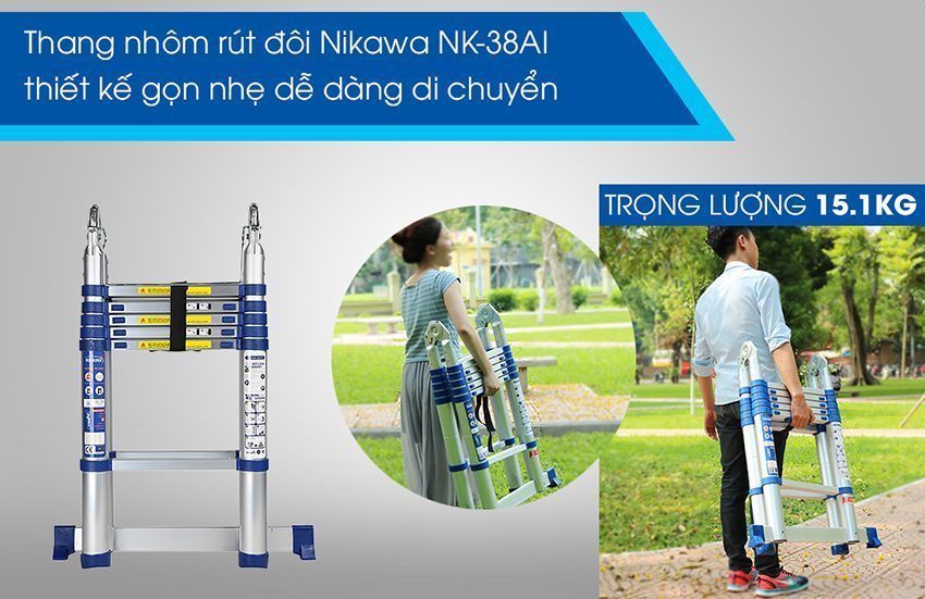 Thang nhôm rút đôi Nikawa NK-38AI - Hàng chính hãng