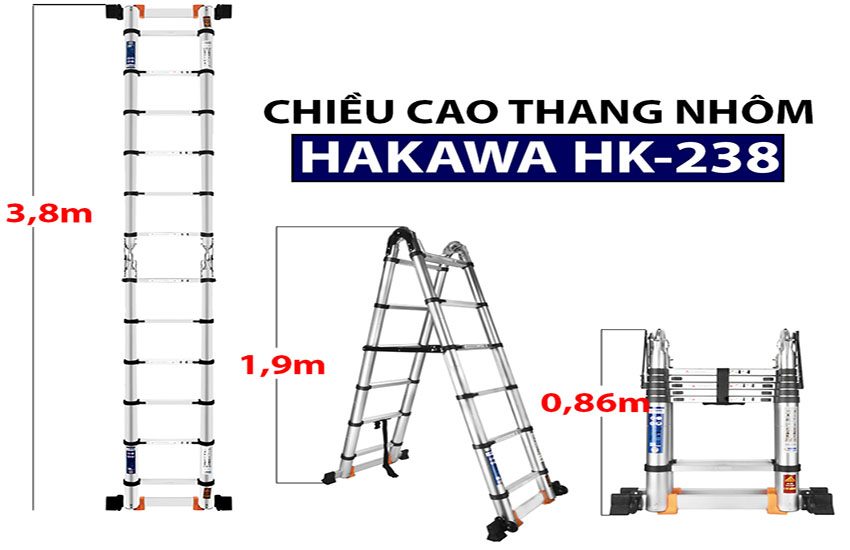Thang nhôm rút đôi chữ A Hakawa HK-238 - Hàng chính hãng