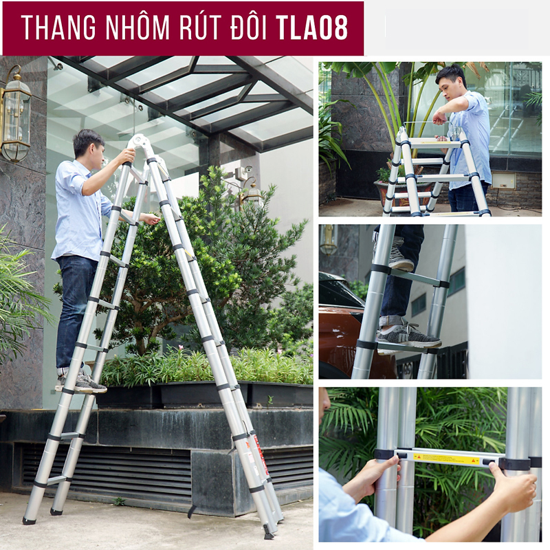 Thang nhôm rút gọn chữ A FujiHome TLA08 - Hàng chính hãng