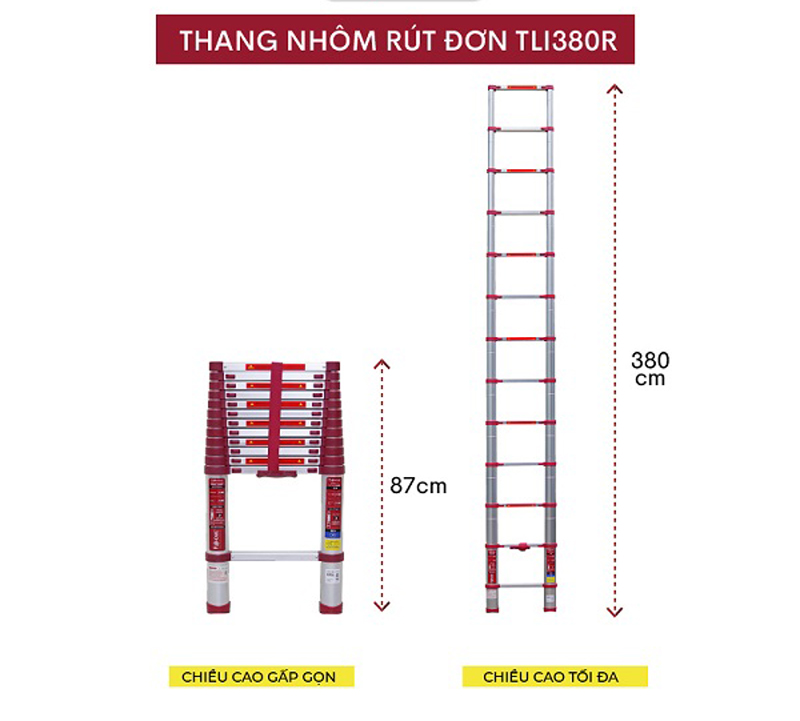 Thang nhôm rút gọn đơn FujiHome TLI380R - Hàng chính hãng