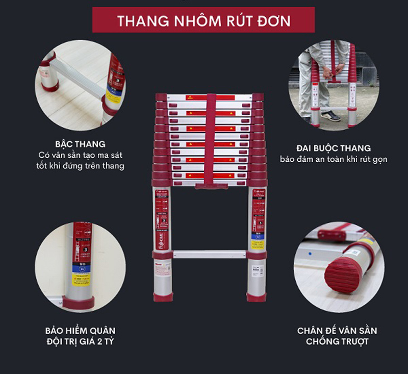 Thang nhôm rút gọn đơn FujiHome TLI380R - Hàng chính hãng