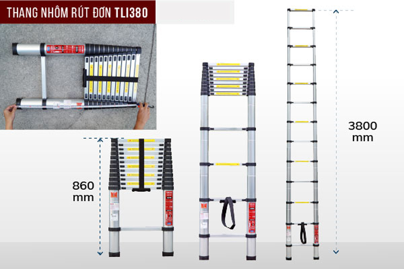 Thang nhôm rút gọn đơn Fujihome TLI380 - Hàng chính hãng