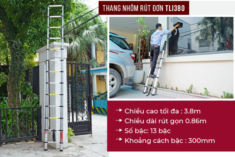 Thang nhôm rút gọn đơn Fujihome TLI380 - Hàng chính hãng