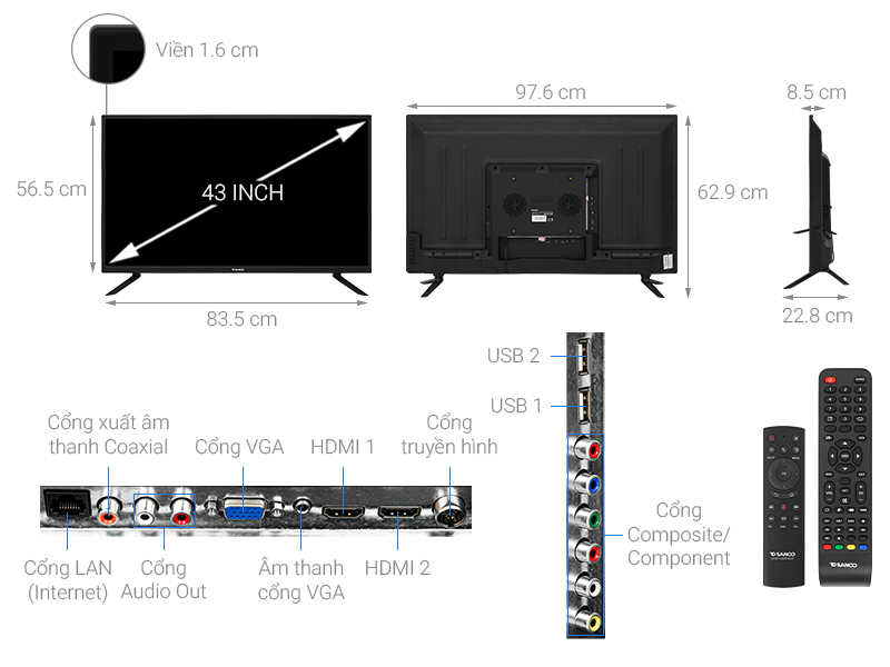 Tivi LED Sanco 43 inch voice H43V300 - Hàng chính hãng