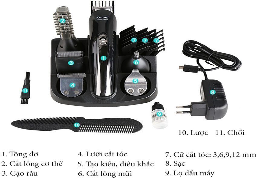 Tông đơ cắt tóc đa năng 6 trong 1 Kemei KM-600 - Hàng chính hãng