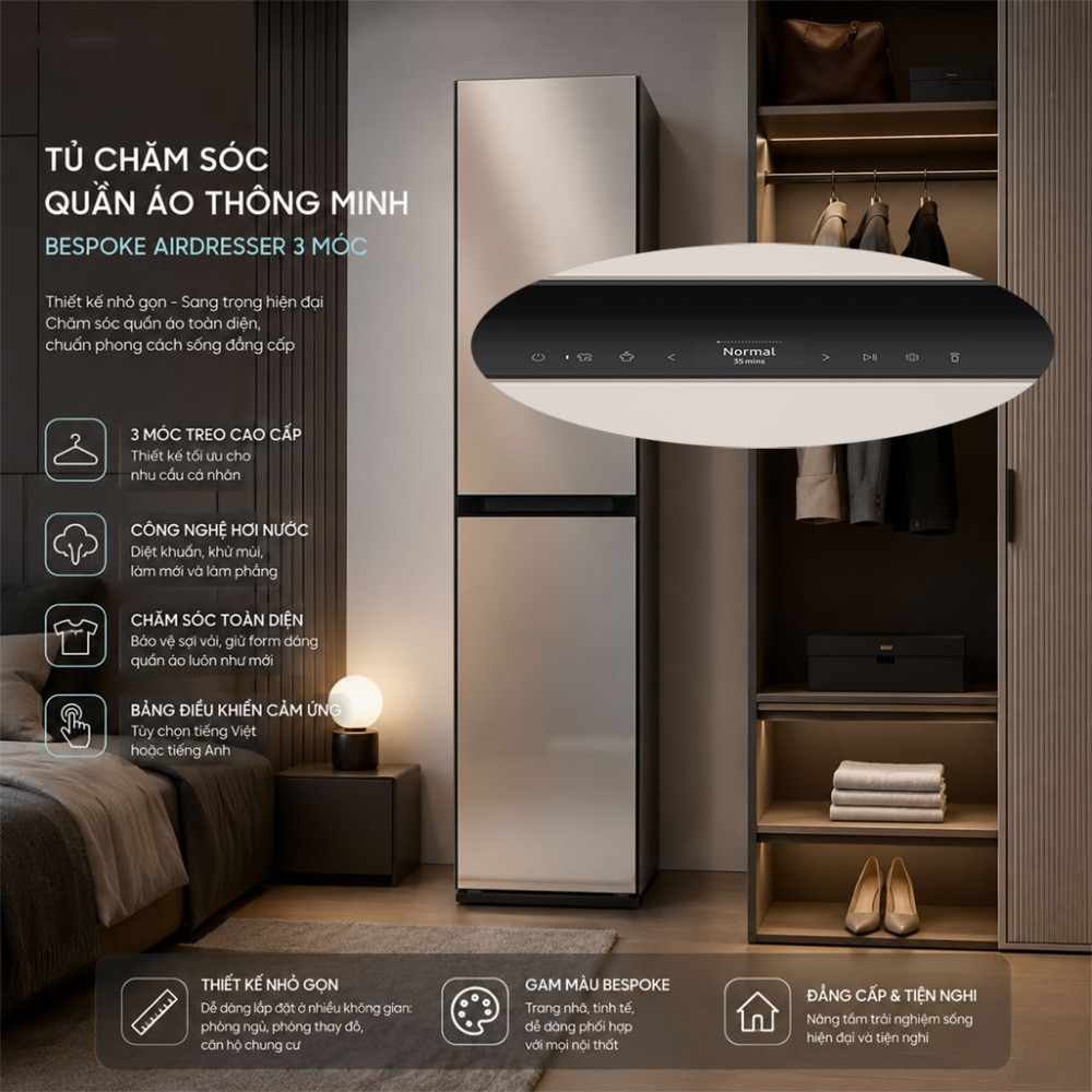 Tủ chăm sóc quần áo thông minh Samsung Bespoke AirDresser 3 móc DF18CB8600ERSV - Hàng chính hãng