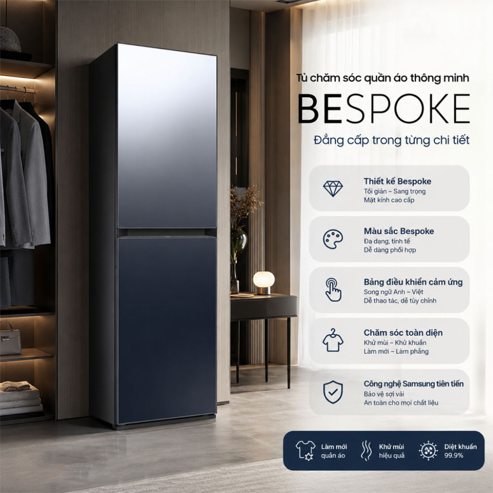 Tủ chăm sóc quần áo thông minh Samsung Bespoke AirDresser 5 móc DF24CB9900CRSV - Hàng chính hãng