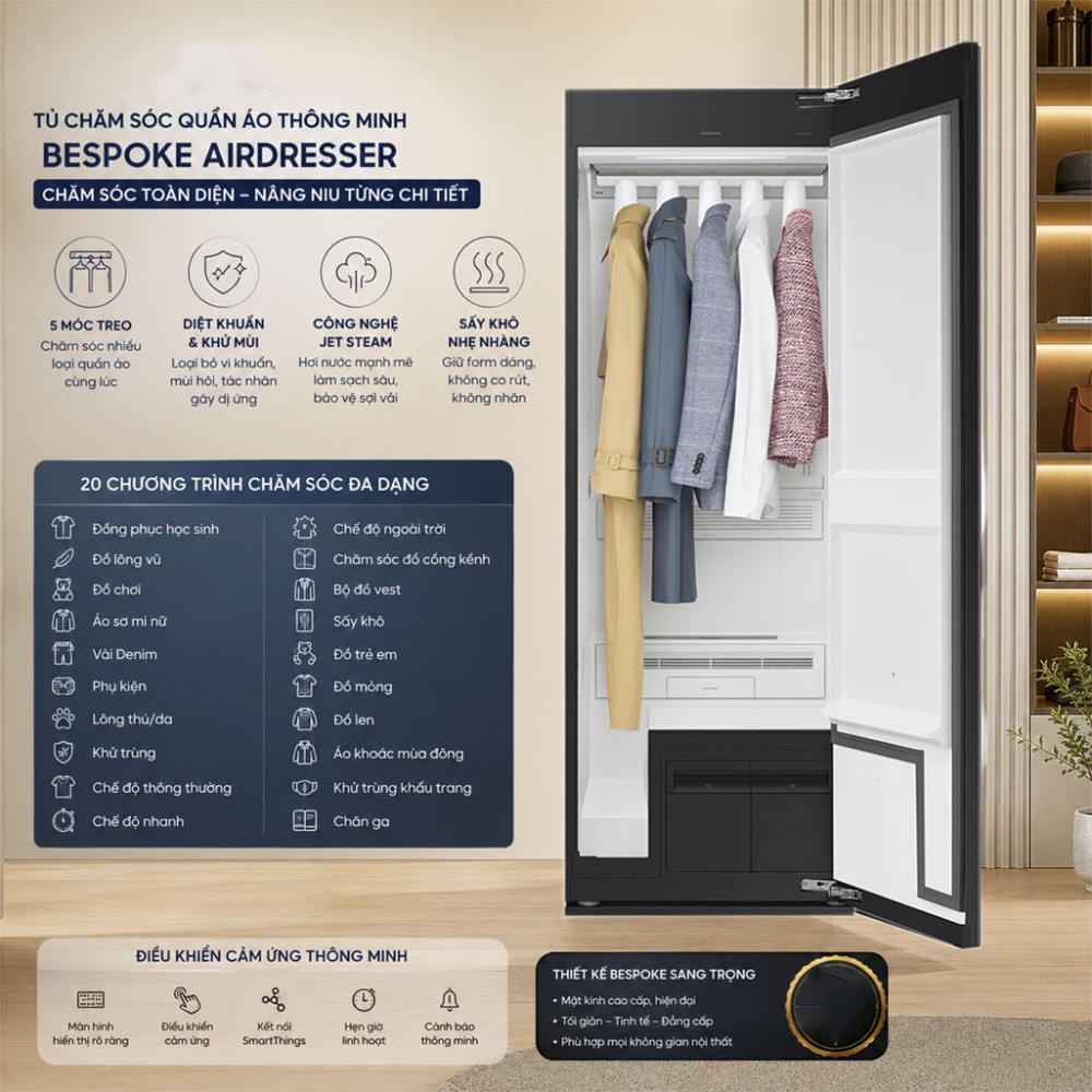 Tủ chăm sóc quần áo thông minh Samsung Bespoke AirDresser 5 móc DF24CB9900CRSV - Hàng chính hãng